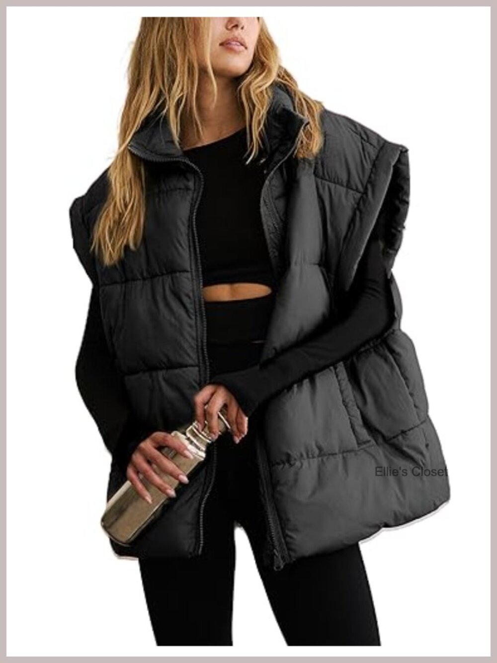 Women's Oversized Quilted Puffer Vest Sleeveless Zip Up Jacket